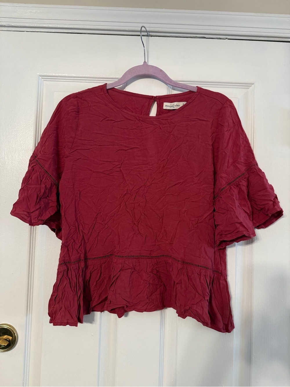 Abercrombie & Fitch Ruffle Hem Short Sleeve Top - Berry